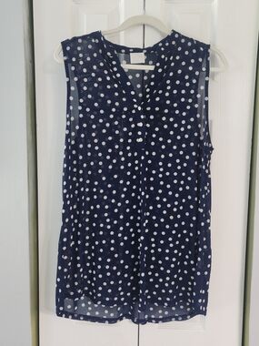 Siren Lily Navy and White Polka Dot Sheer Sleeveless Top Size XL